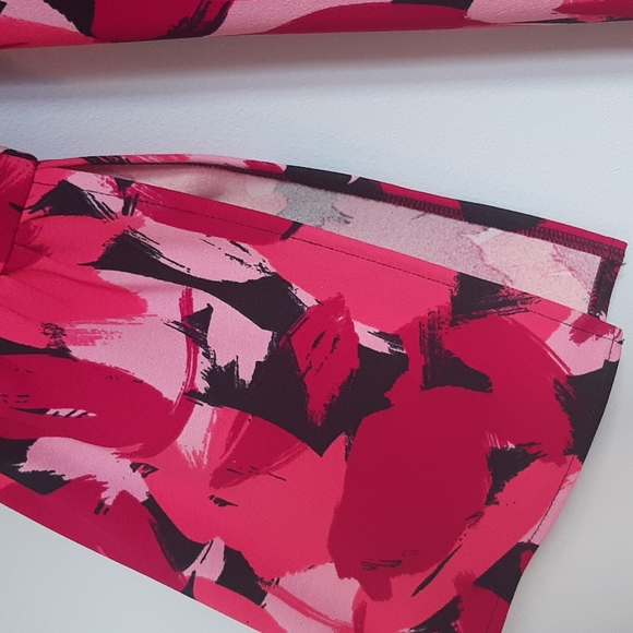 Pink Abstract Design Dress with Flare Sleeves - Picture 2 of 6